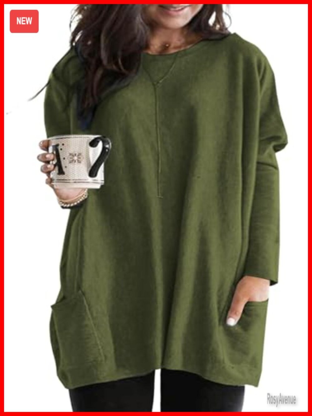 Plus Size Long Sleeve Tunic Top with Pockets Pullover